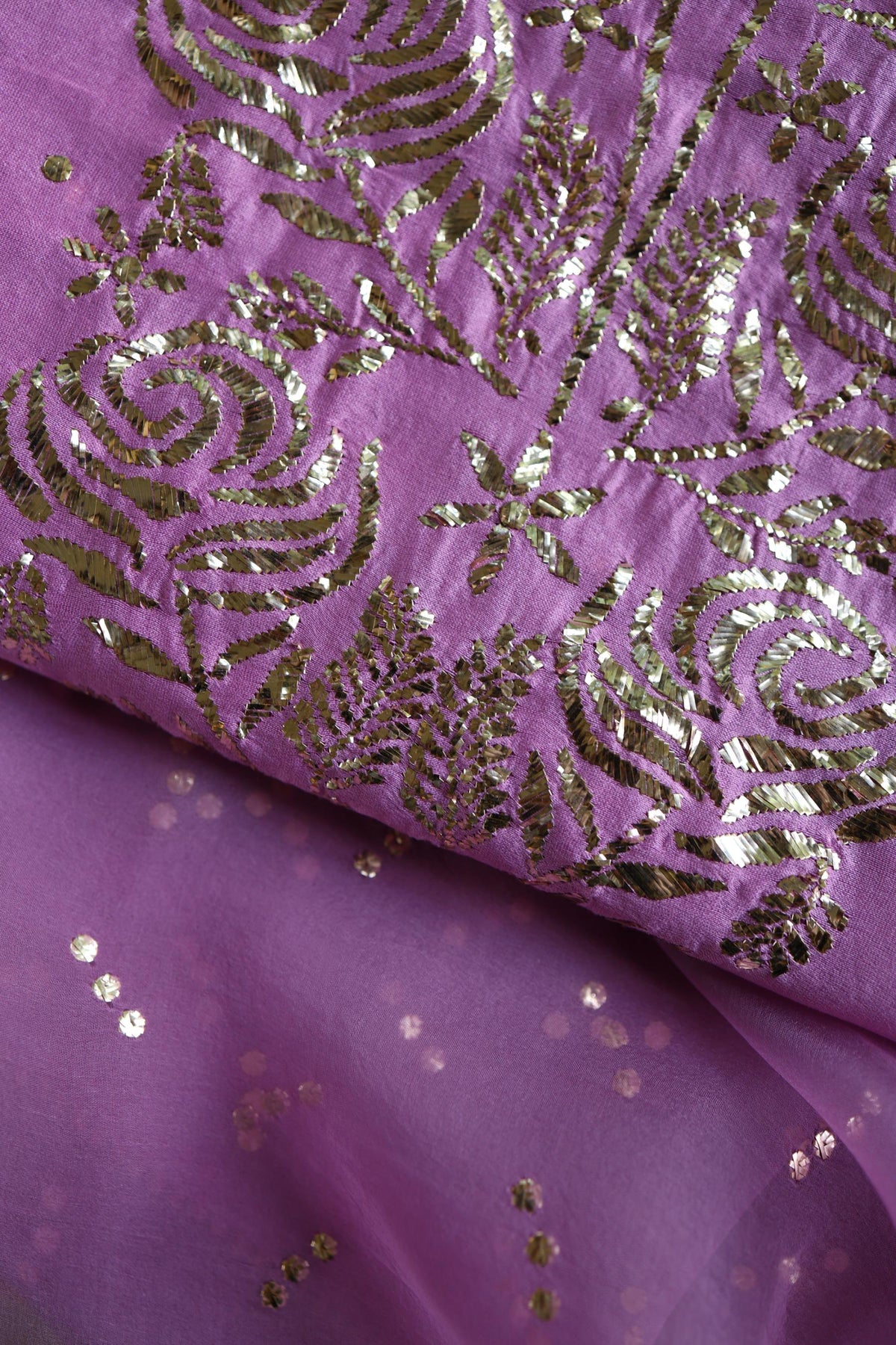 Opera Mauve Chanderi Silk Mukaish Badla Unstitched Fabric