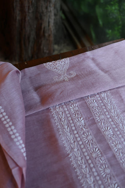 Opera Mauve Linen Chikankari Unstitched Men's Kurta Fabric