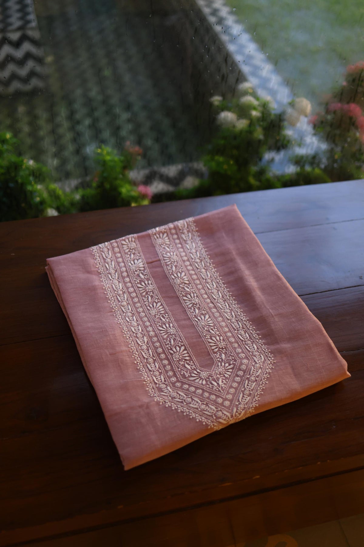 Opera Mauve Linen Chikankari Unstitched Men's Kurta Fabric