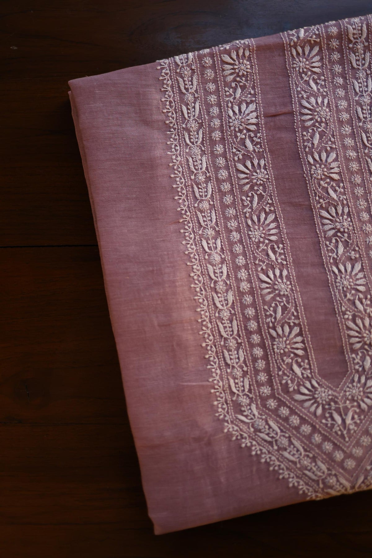 Opera Mauve Linen Chikankari Unstitched Men's Kurta Fabric
