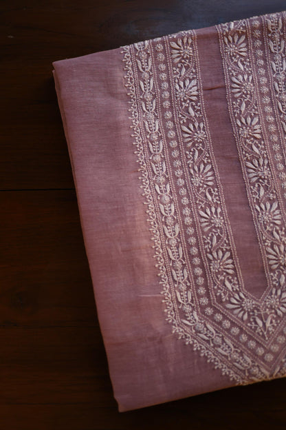 Opera Mauve Linen Chikankari Unstitched Men's Kurta Fabric