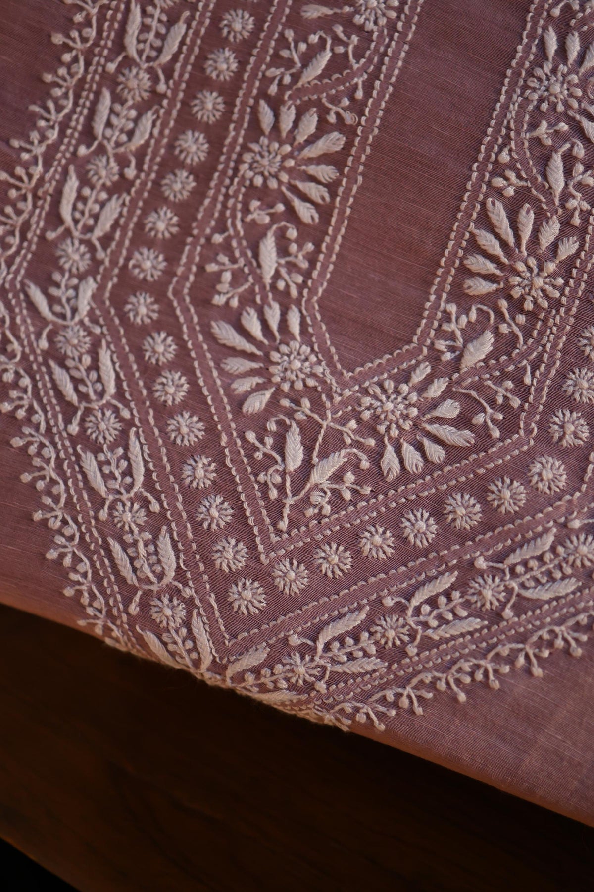 Opera Mauve Linen Chikankari Unstitched Men's Kurta Fabric