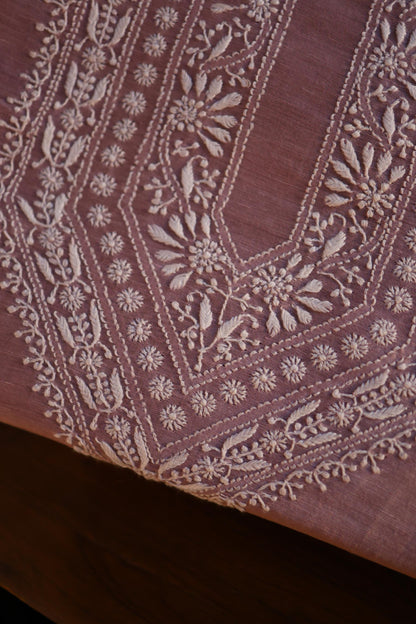 Opera Mauve Linen Chikankari Unstitched Men's Kurta Fabric