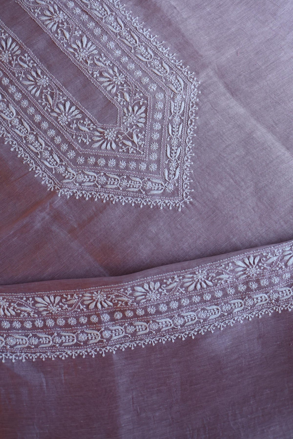 Opera Mauve Linen Chikankari Unstitched Men's Kurta Fabric
