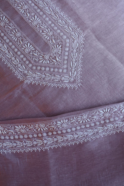 Opera Mauve Linen Chikankari Unstitched Men's Kurta Fabric