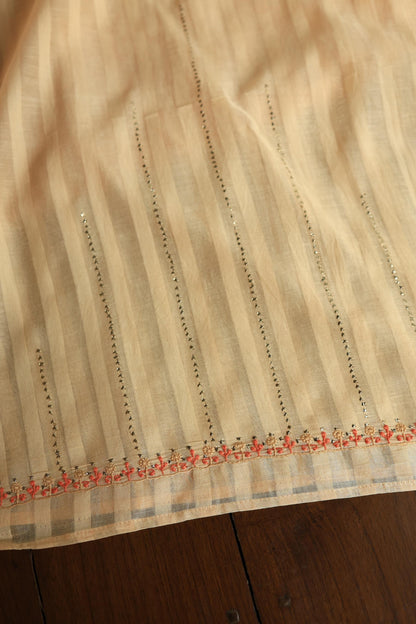 Orange Mal Chanderi Chikankari With Mukaish Line Unstitched Fabric