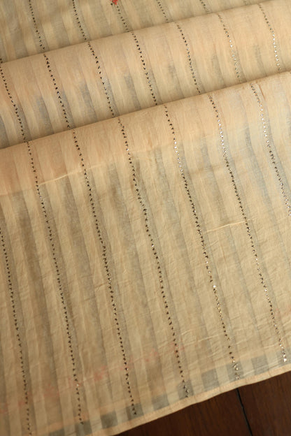 Orange Mal Chanderi Chikankari With Mukaish Line Unstitched Fabric