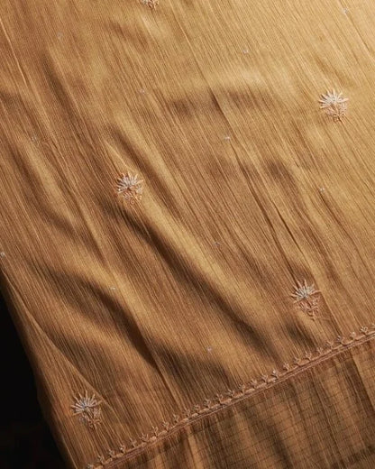 Orange Mul Chanderi Silk Chikankari With Sequins Unstitched Fabric