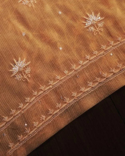 Orange Mul Chanderi Silk Chikankari With Sequins Unstitched Fabric