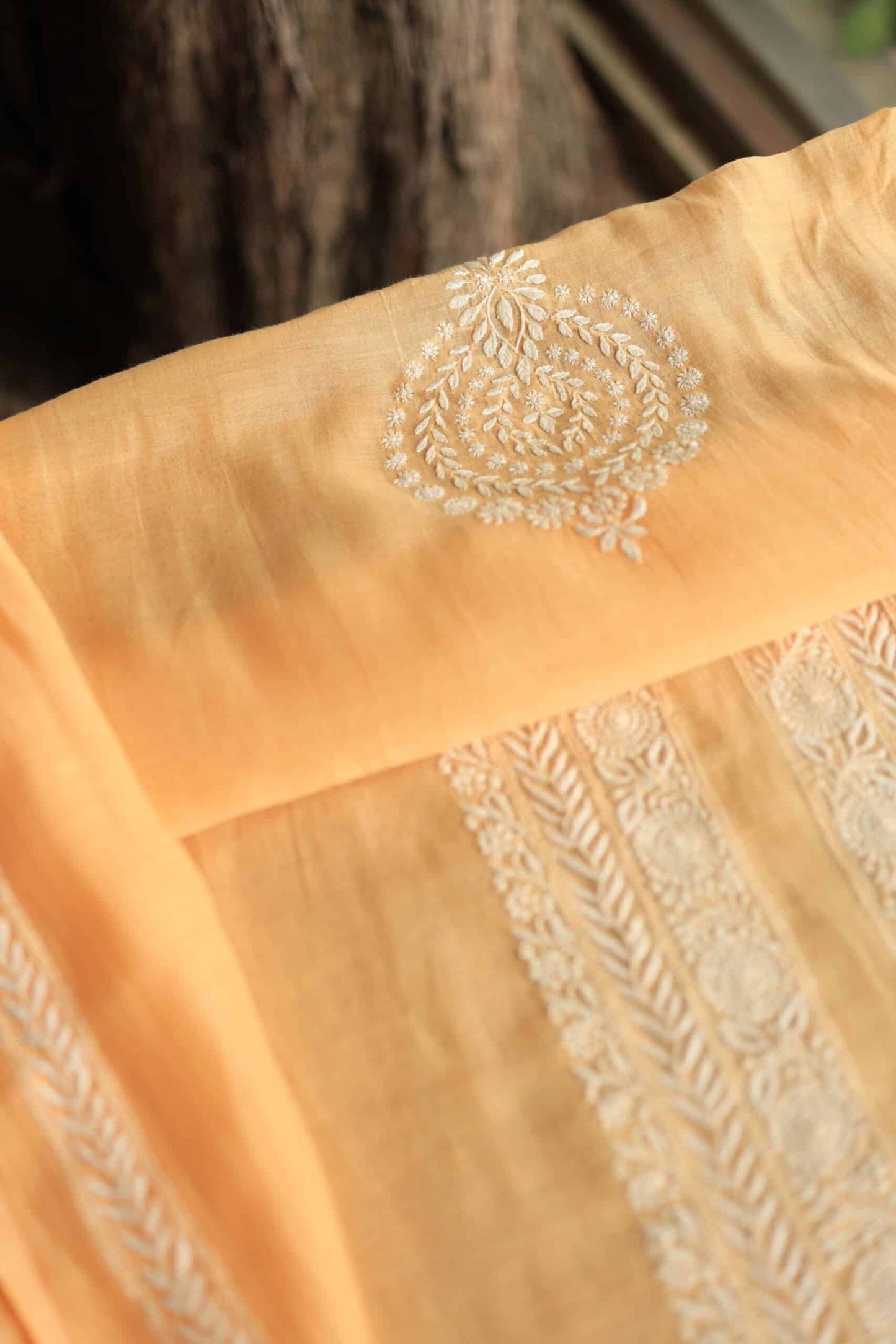 Orange Mulmul Chikankari Unstitched Men's Kurtas Fabrics