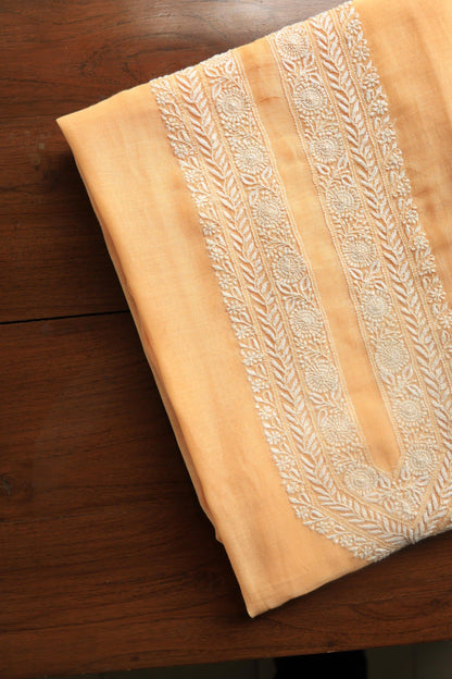 Orange Mulmul Chikankari Unstitched Men's Kurtas Fabrics