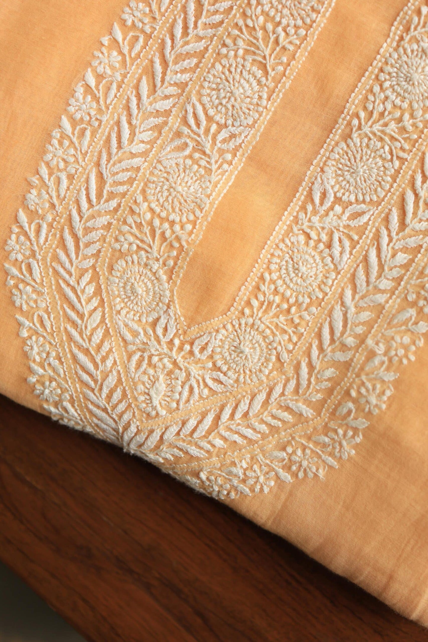 Orange Mulmul Chikankari Unstitched Men's Kurtas Fabrics