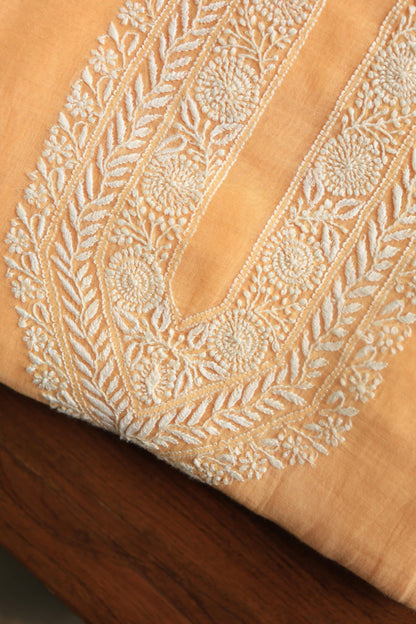 Orange Mulmul Chikankari Unstitched Men's Kurtas Fabrics