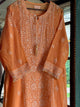 Orange Salmon Malmal Pearl White Chikankari Ready to Wear Kurta Set