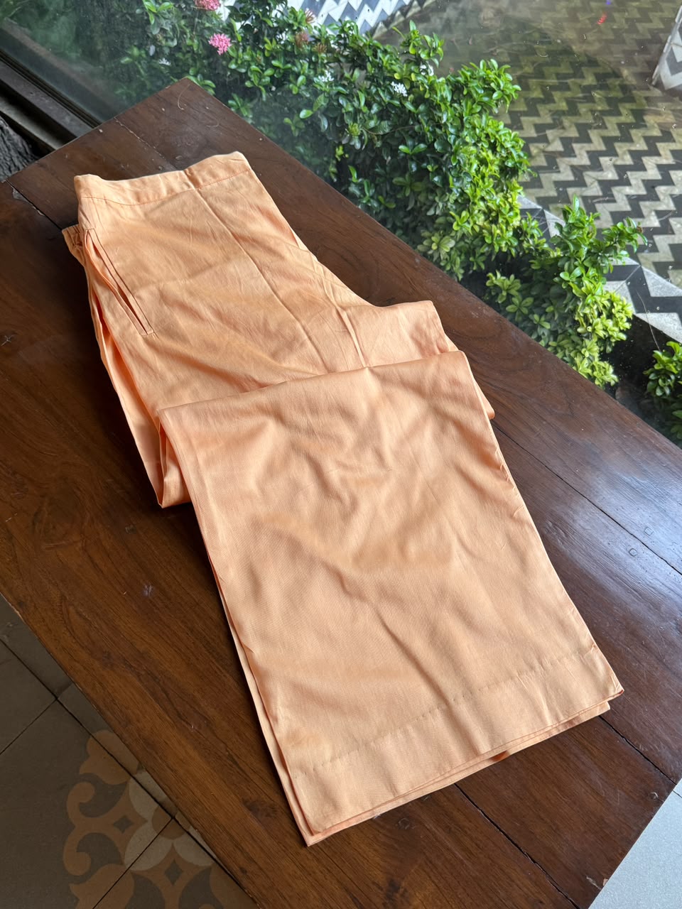 Orange Salmon Malmal Pearl White Chikankari Ready to Wear Kurta Set