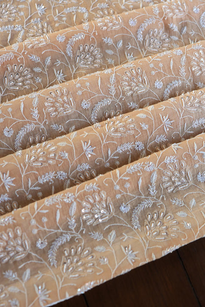 Orange Salmon Shade Chanderi Silk Mukaish Badla Unstitched Fabric