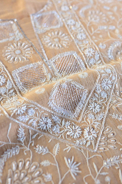 Orange Salmon Shade Chanderi Silk Mukaish Badla Unstitched Fabric