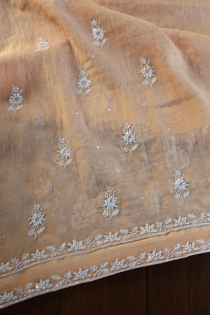 Orange Salmon Shade Chanderi Silk Mukaish Badla Unstitched Fabric