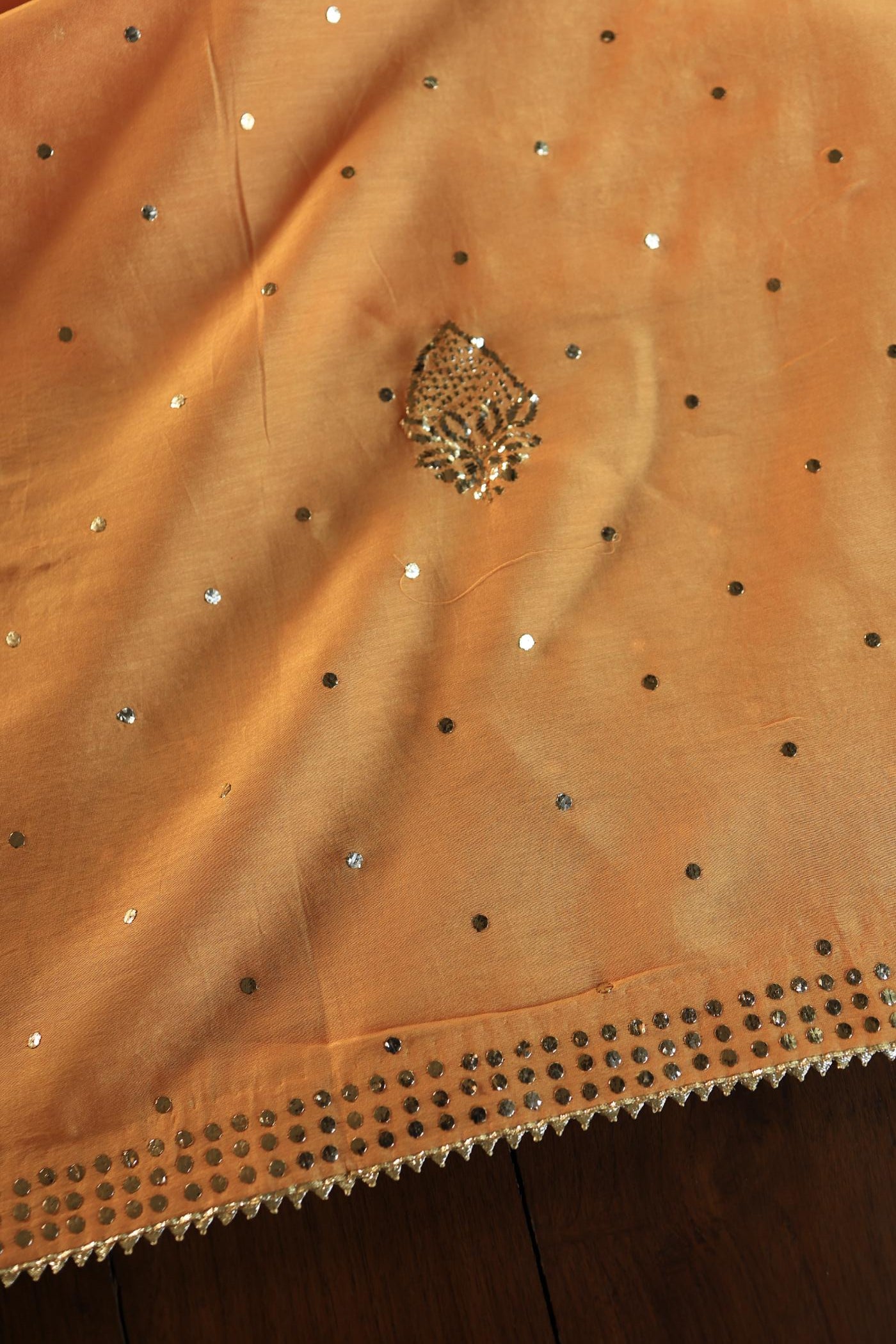 Orange Shade Chanderi Silk Mukaish Badla Unstitched Fabrics