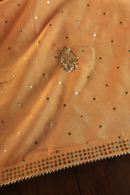 Orange Shade Chanderi Silk Mukaish Badla Unstitched Fabrics