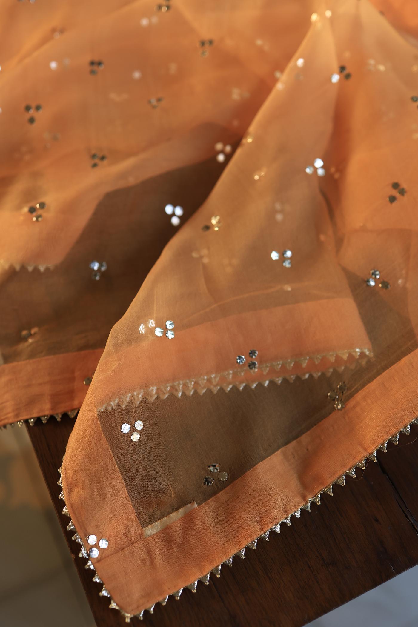 Orange Shade Chanderi Silk Mukaish Badla Unstitched Fabrics