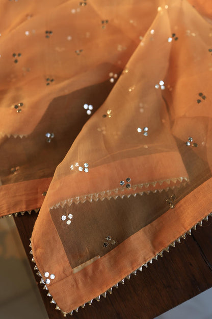 Orange Shade Chanderi Silk Mukaish Badla Unstitched Fabrics