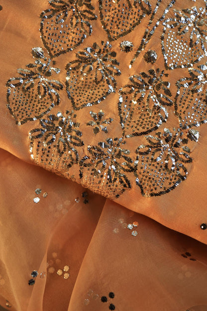 Orange Shade Chanderi Silk Mukaish Badla Unstitched Fabrics