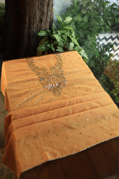 Orange Shade Chanderi Silk Mukaish Badla Unstitched Fabrics