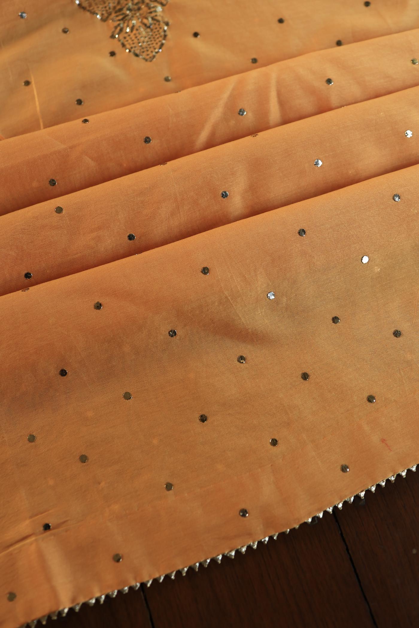 Orange Shade Chanderi Silk Mukaish Badla Unstitched Fabrics