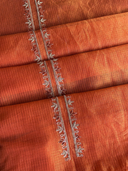 Orange Shade Shade Tissue Kota Chikankari Unstitched Fabric