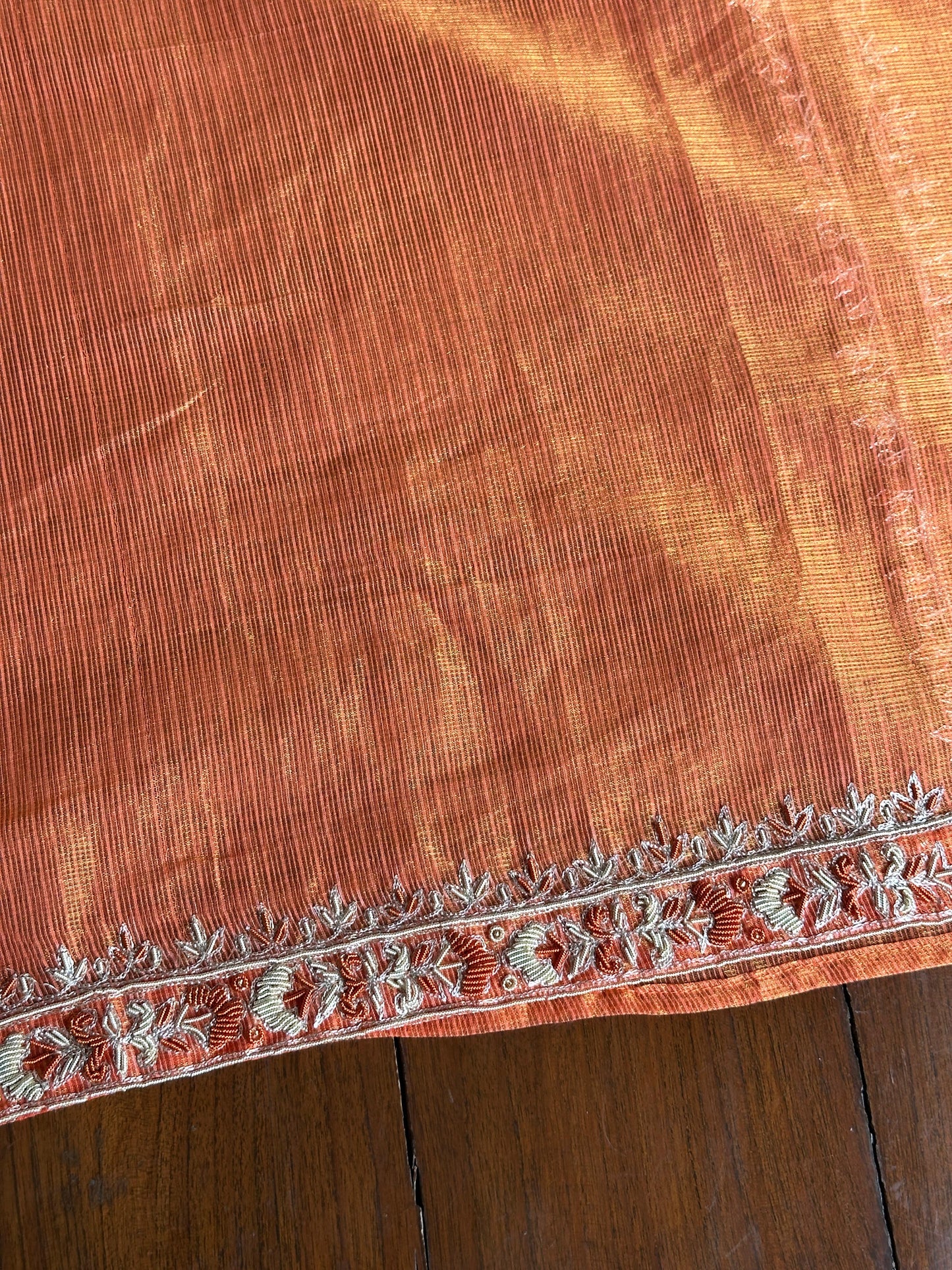 Orange Shade Shade Tissue Kota Chikankari Unstitched Fabric
