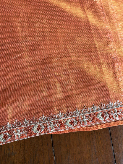 Orange Shade Shade Tissue Kota Chikankari Unstitched Fabric
