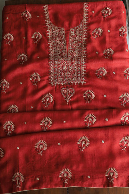Red Pashmina x Chikankari Fabrics