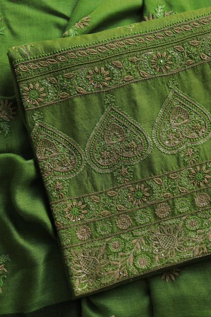 Green Pashmina x Chikankari Fabrics