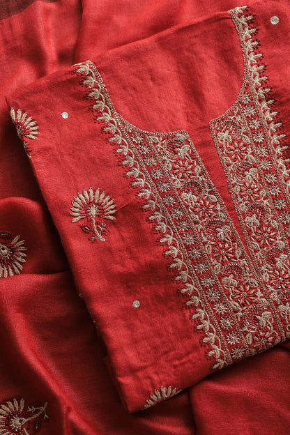 Red Pashmina x Chikankari Fabrics