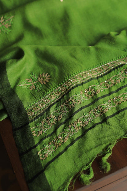 Green Pashmina x Chikankari Fabrics