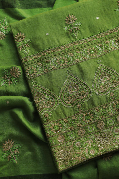 Green Pashmina x Chikankari Fabrics