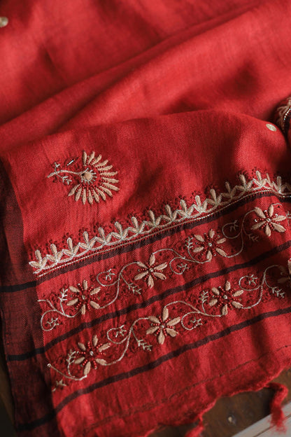 Red Pashmina x Chikankari Fabrics