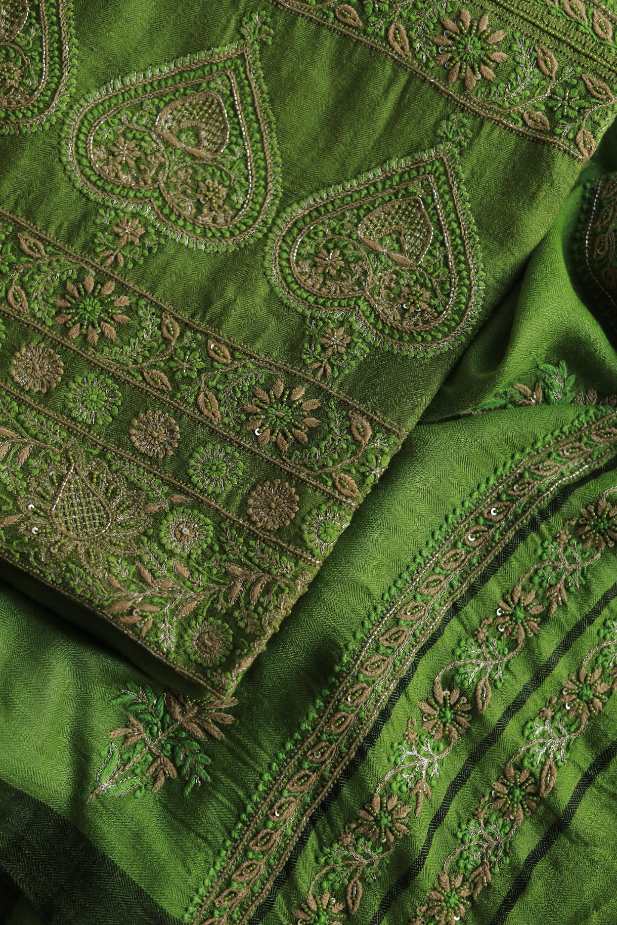 Green Pashmina x Chikankari Fabrics