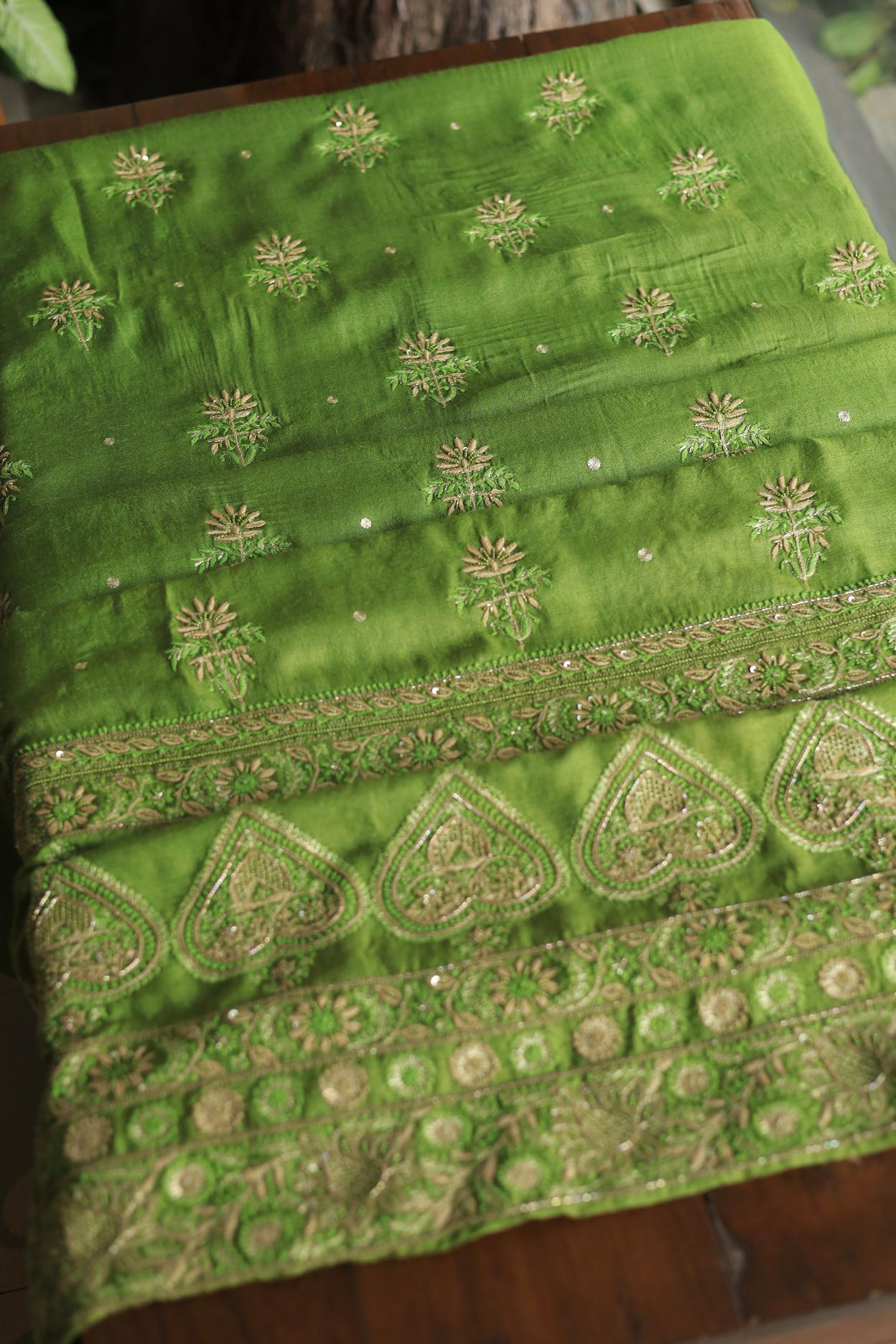 Green Pashmina x Chikankari Fabrics