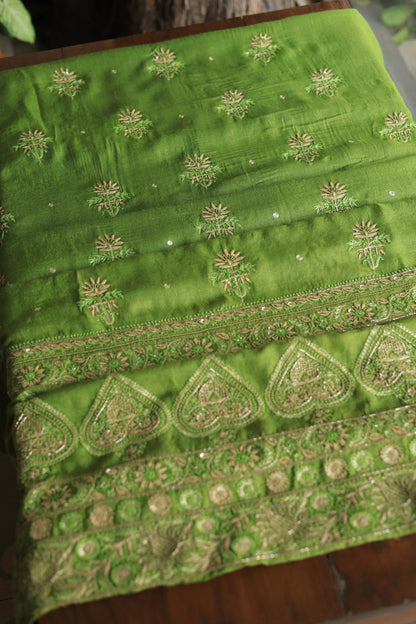 Green Pashmina x Chikankari Fabrics
