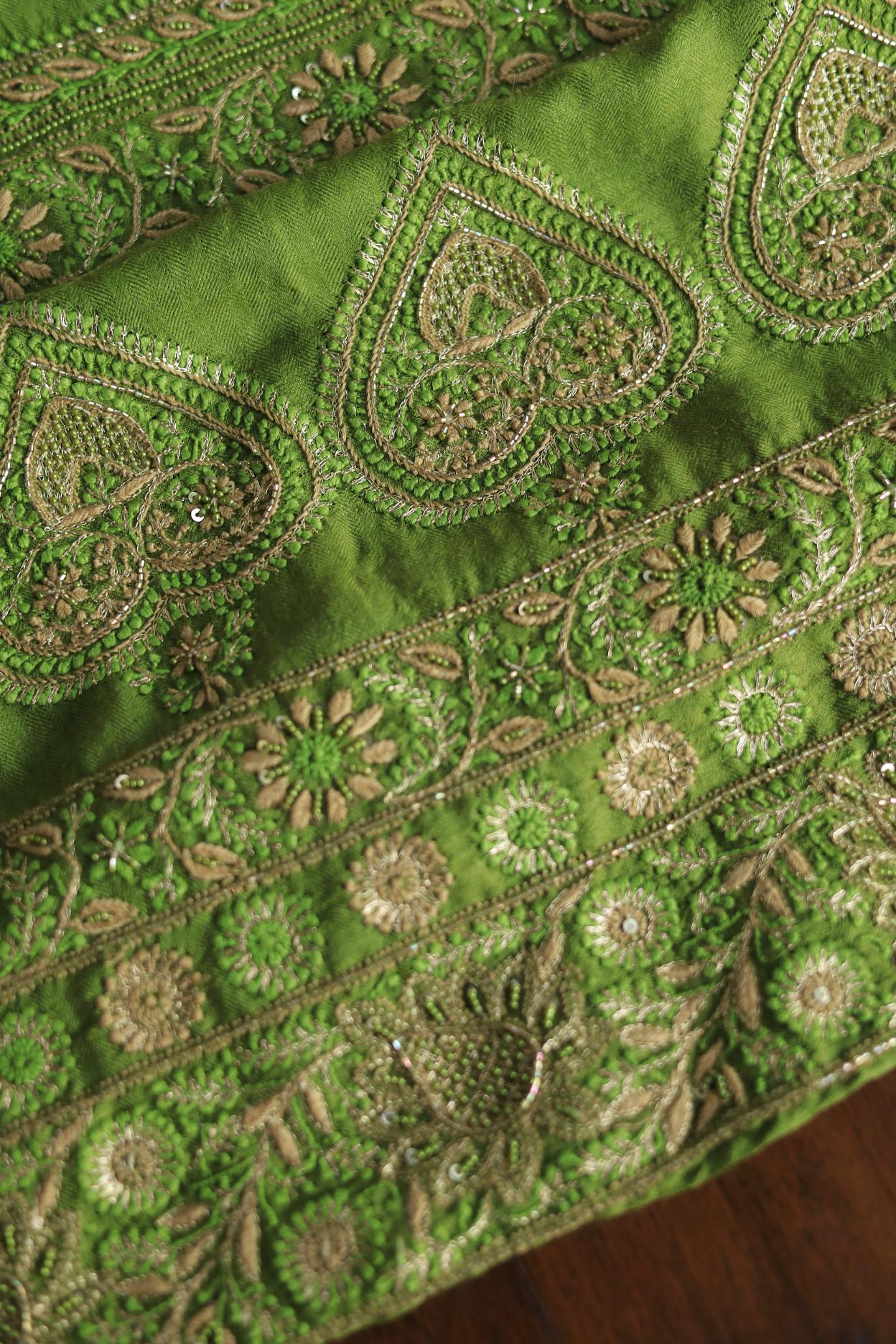 Green Pashmina x Chikankari Fabrics