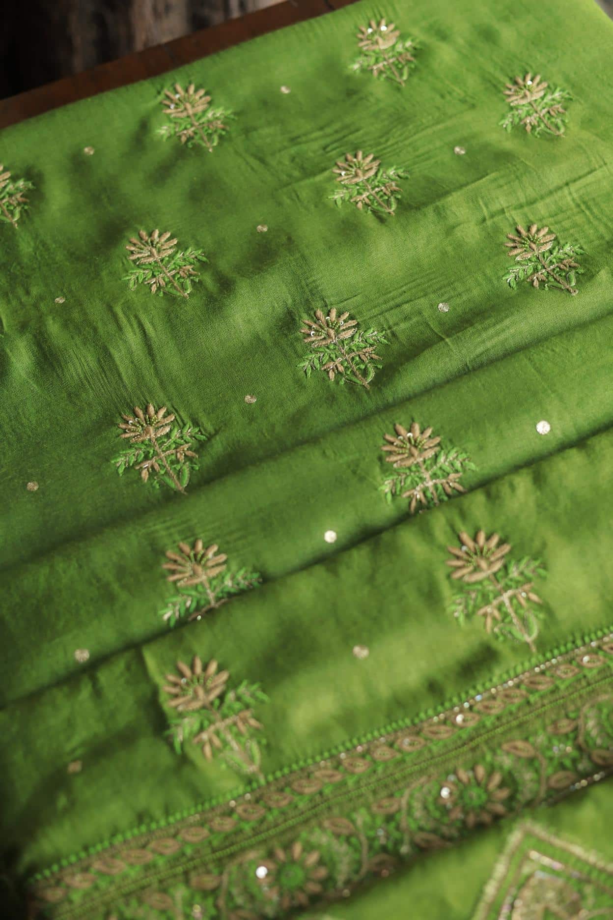 Green Pashmina x Chikankari Fabrics