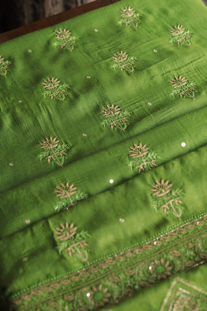 Green Pashmina x Chikankari Fabrics
