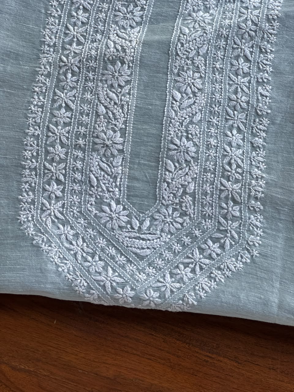 Pastel Blue Linen Chikankari Unstitched Men's Kurta Fabric