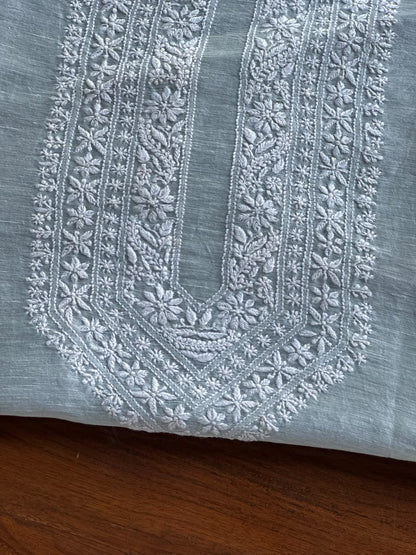 Pastel Blue Linen Chikankari Unstitched Men's Kurta Fabric