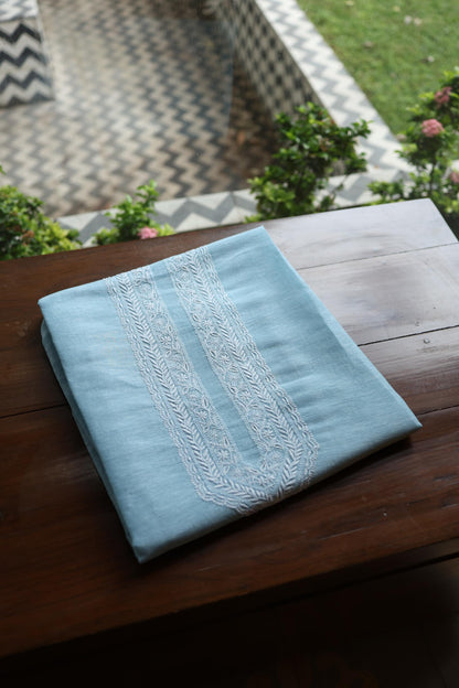 Pastel Blue Linen Chikankari Unstitched Men's Kurtas Fabric