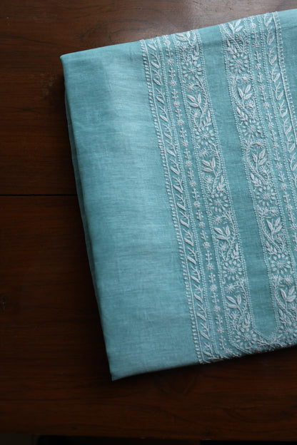 Pastel Blue Linen Chikankari Unstitched Men's Kurtas Fabric