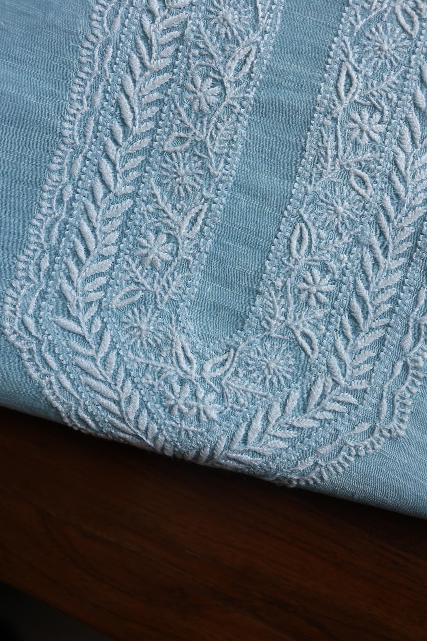 Pastel Blue Linen Chikankari Unstitched Men's Kurtas Fabric