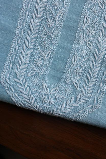 Pastel Blue Linen Chikankari Unstitched Men's Kurtas Fabric